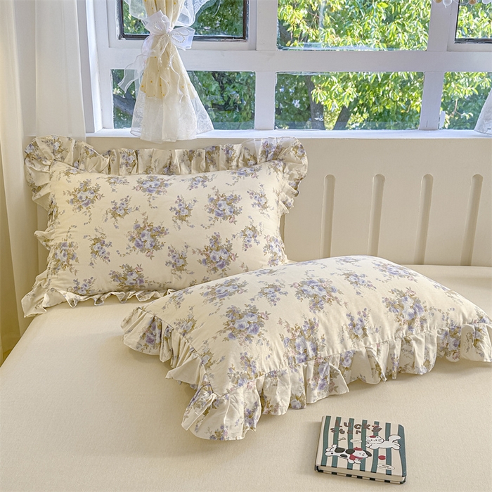 91家纺网 家纺一手货源 找家纺 忘忧草 2025新款全棉印花精致花边枕套 云溪之境