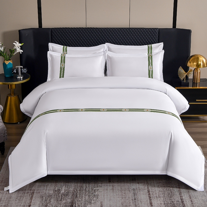 91家纺网 家纺一手货源 找家纺 中乾酒店布草工厂店 2025新款120克加密织带款酒店磨毛四件套 翡翠宏图