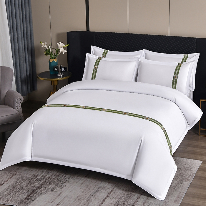 91家纺网 家纺一手货源 找家纺 中乾酒店布草工厂店 2025新款120克加密织带款酒店磨毛四件套 翡翠宏图