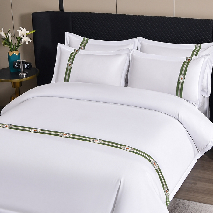 91家纺网 家纺一手货源 找家纺 中乾酒店布草工厂店 2025新款120克加密织带款酒店磨毛四件套 翡翠宏图