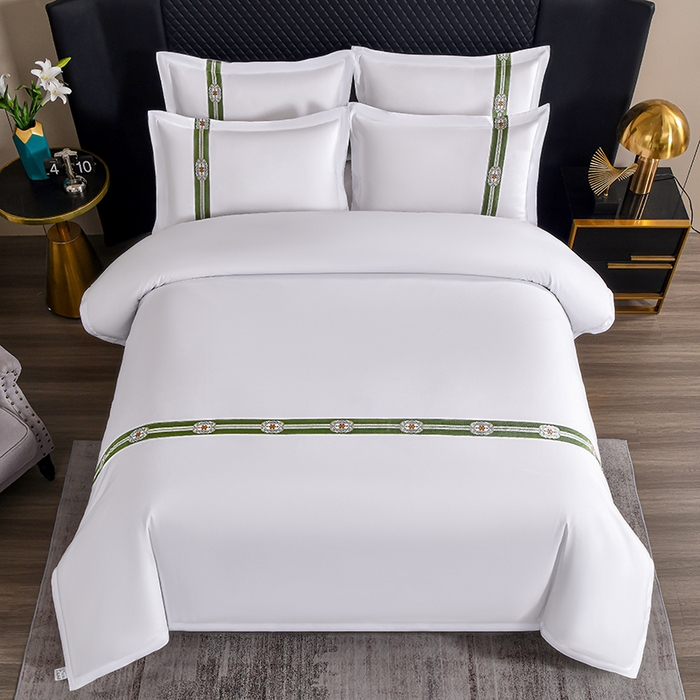 91家纺网 家纺一手货源 找家纺 中乾酒店布草工厂店 2025新款120克加密织带款酒店磨毛四件套 翡翠宏图