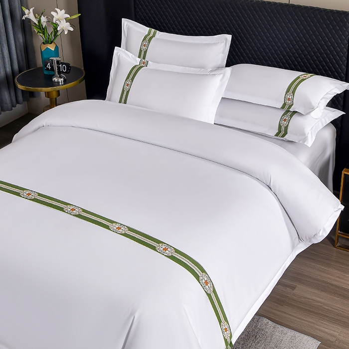 91家纺网 家纺一手货源 找家纺 中乾酒店布草工厂店 2025新款120克加密织带款酒店磨毛四件套 翡翠宏图