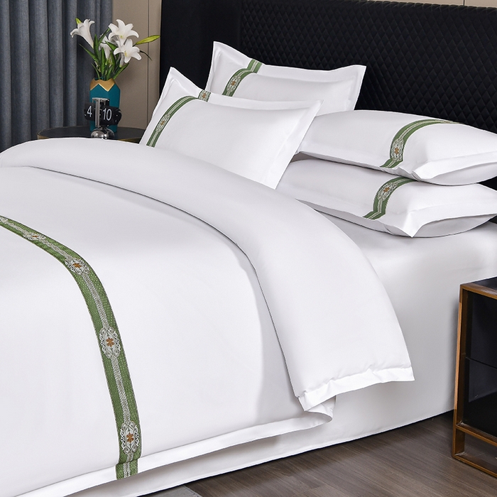 91家纺网 家纺一手货源 找家纺 中乾酒店布草工厂店 2025新款120克加密织带款酒店磨毛四件套 翡翠宏图