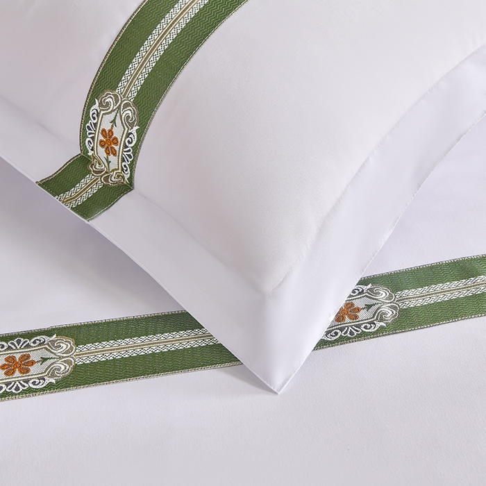 91家纺网 家纺一手货源 找家纺 中乾酒店布草工厂店 2025新款120克加密织带款酒店磨毛四件套 翡翠宏图