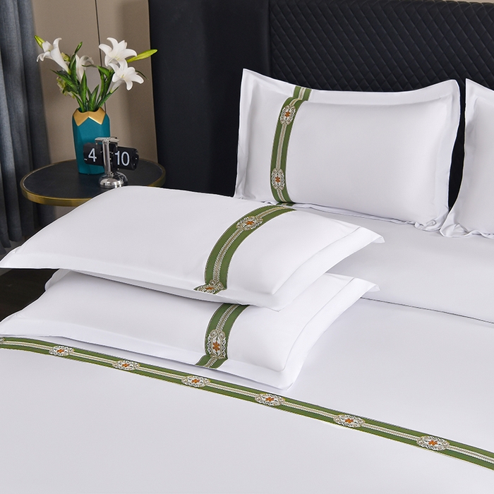 91家纺网 家纺一手货源 找家纺 中乾酒店布草工厂店 2025新款120克加密织带款酒店磨毛四件套 翡翠宏图