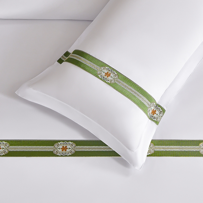 91家纺网 家纺一手货源 找家纺 中乾酒店布草工厂店 2025新款120克加密织带款酒店磨毛四件套 翡翠宏图