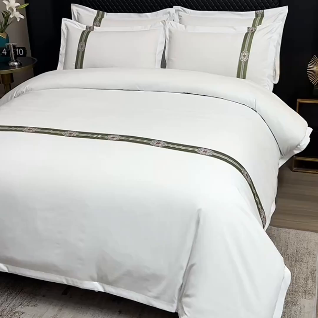 91家纺网 家纺一手货源 找家纺 中乾酒店布草工厂店 2025新款120克加密织带款酒店磨毛四件套 翡翠宏图