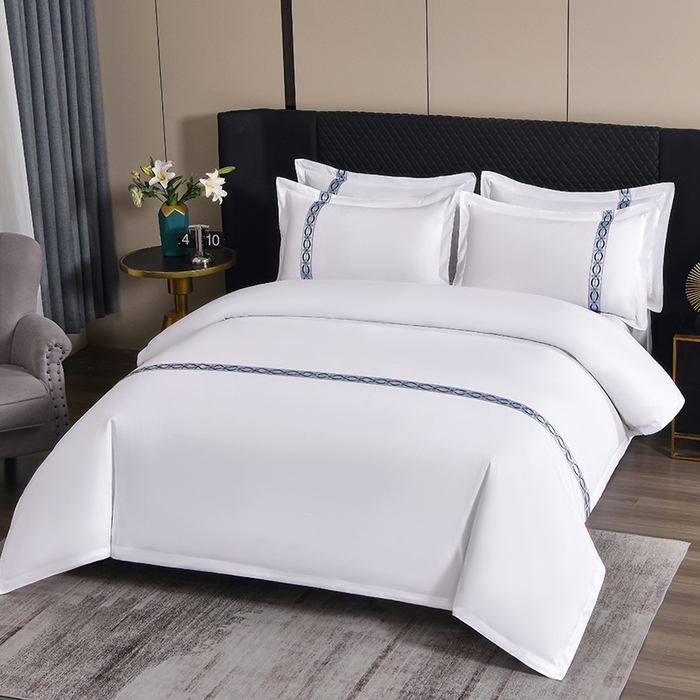 91家纺网 家纺一手货源 找家纺 中乾酒店布草工厂店 2025新款120克加密织带款酒店磨毛四件套 浮光跃金