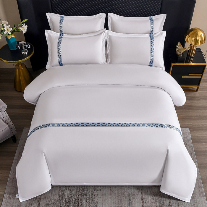 91家纺网 家纺一手货源 找家纺 中乾酒店布草工厂店 2025新款120克加密织带款酒店磨毛四件套 浮光跃金