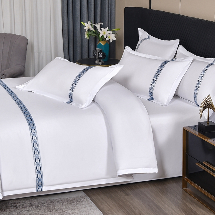 91家纺网 家纺一手货源 找家纺 中乾酒店布草工厂店 2025新款120克加密织带款酒店磨毛四件套 浮光跃金