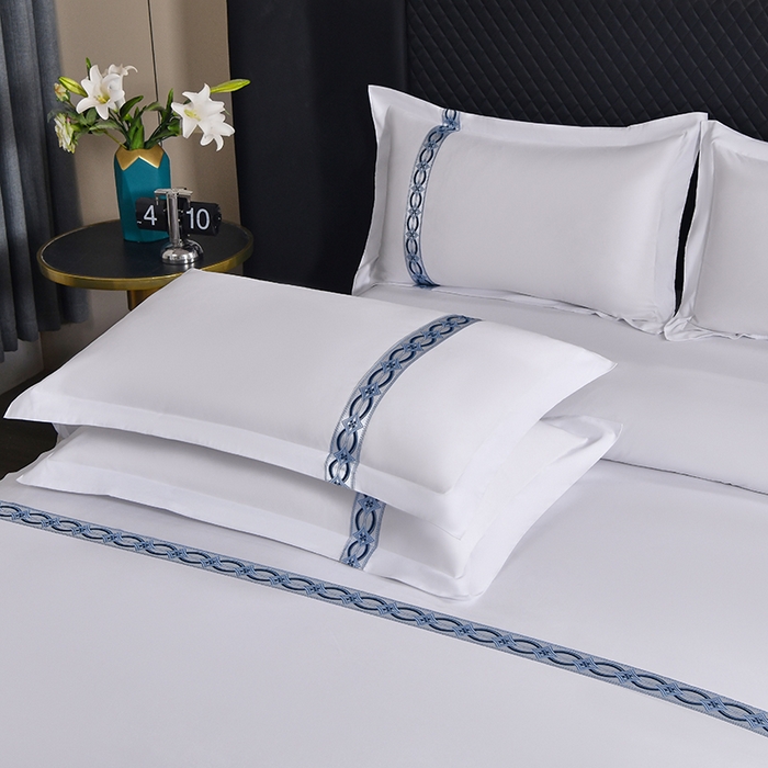 91家纺网 家纺一手货源 找家纺 中乾酒店布草工厂店 2025新款120克加密织带款酒店磨毛四件套 浮光跃金