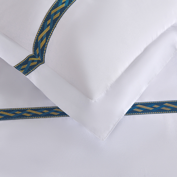 91家纺网 家纺一手货源 找家纺 中乾酒店布草工厂店 2025新款120克加密织带款酒店磨毛四件套 蓝翎阁