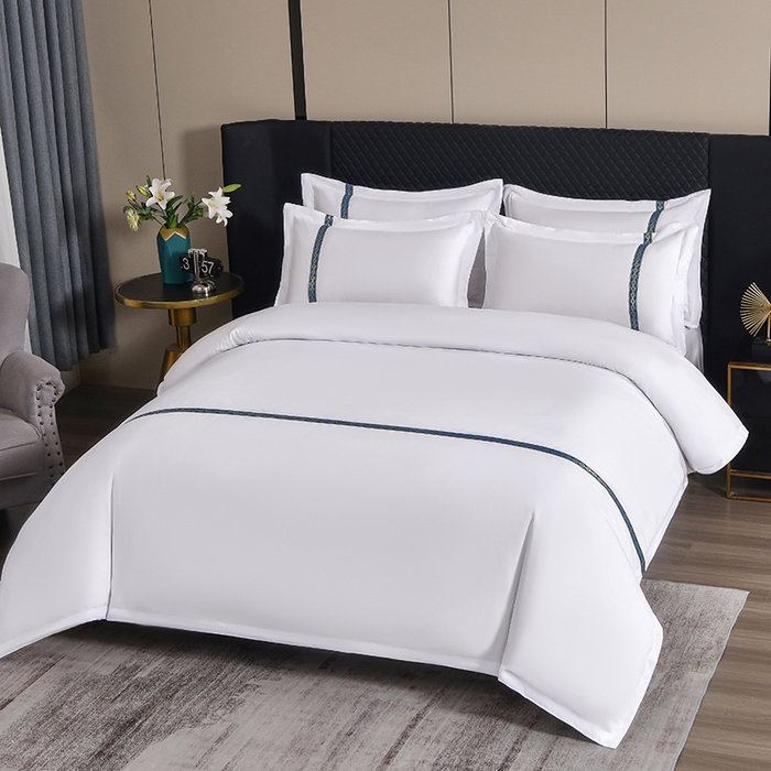 91家纺网 家纺一手货源 找家纺 中乾酒店布草工厂店 2025新款120克加密织带款酒店磨毛四件套 蓝翎阁