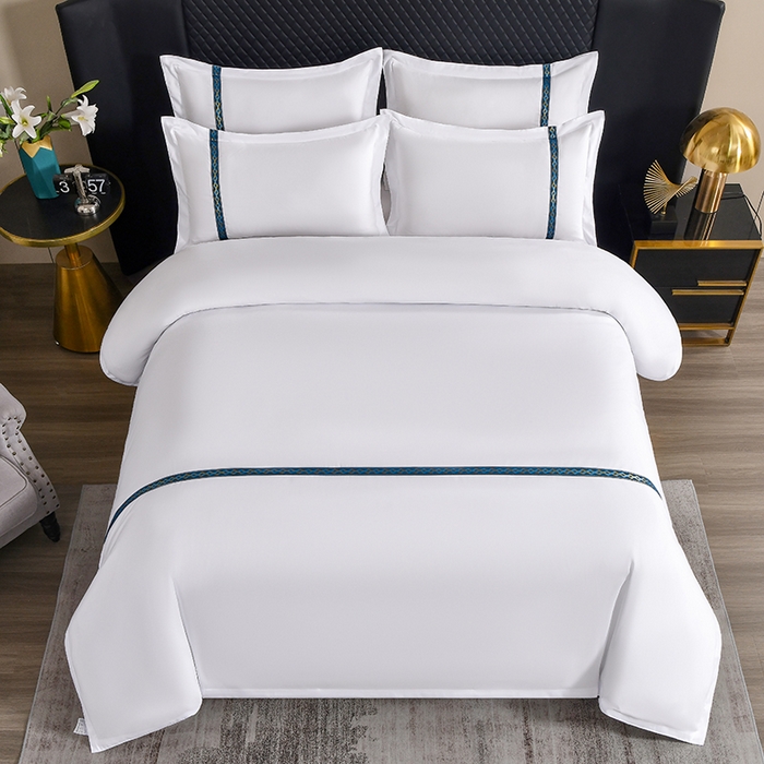 91家纺网 家纺一手货源 找家纺 中乾酒店布草工厂店 2025新款120克加密织带款酒店磨毛四件套 蓝翎阁