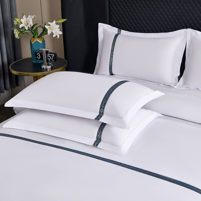 91家纺网 家纺一手货源 找家纺 中乾酒店布草工厂店 2025新款120克加密织带款酒店磨毛四件套 蓝翎阁