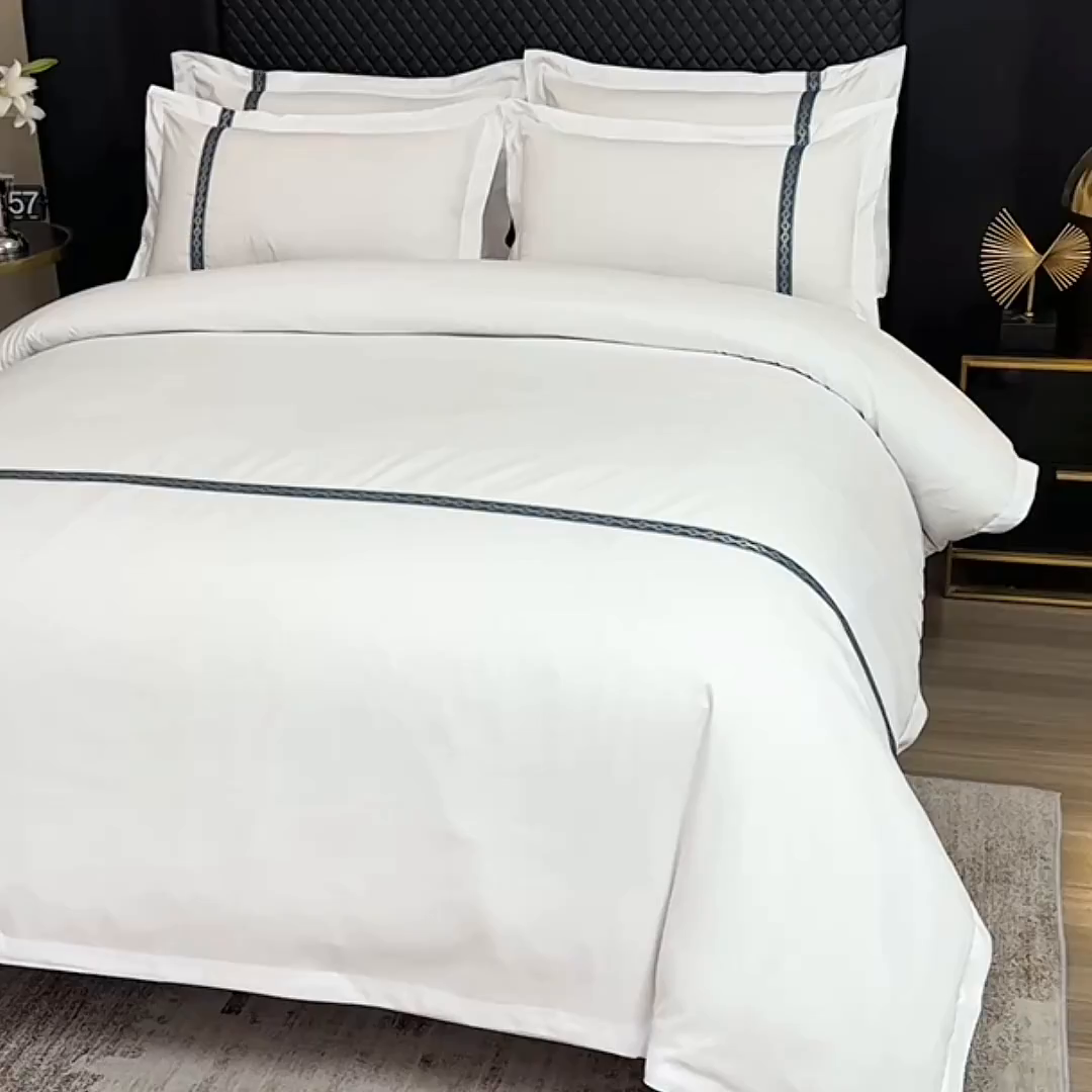 91家纺网 家纺一手货源 找家纺 中乾酒店布草工厂店 2025新款120克加密织带款酒店磨毛四件套 蓝翎阁