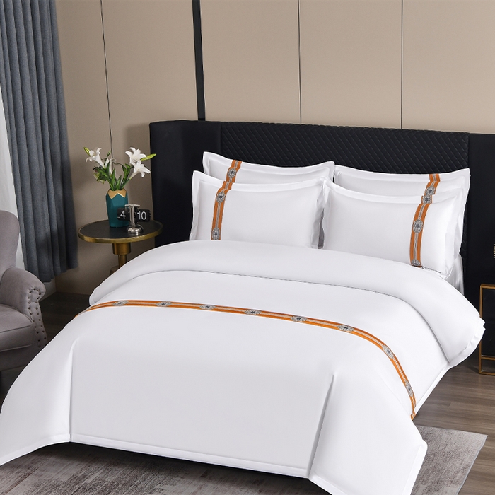 91家纺网 家纺一手货源 找家纺 中乾酒店布草工厂店 2025新款120克加密织带款酒店磨毛四件套 柿柿如意