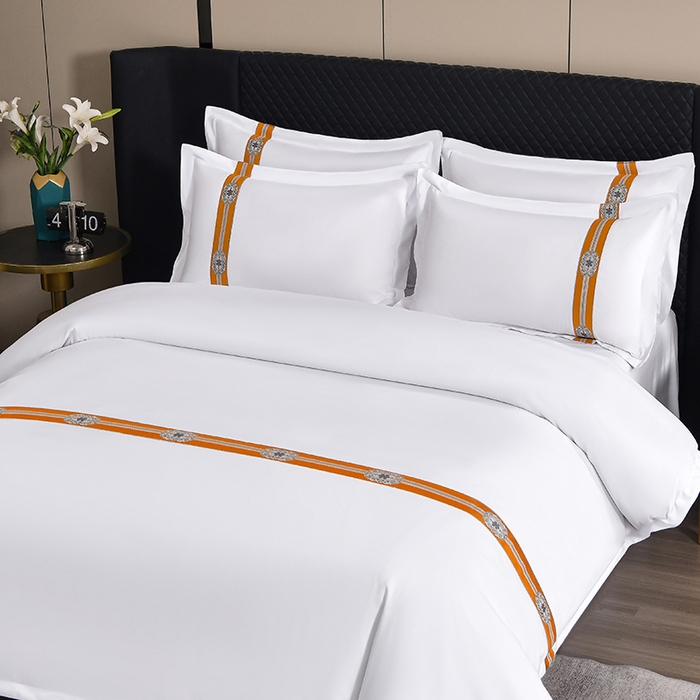 91家纺网 家纺一手货源 找家纺 中乾酒店布草工厂店 2025新款120克加密织带款酒店磨毛四件套 柿柿如意