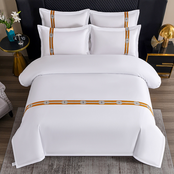 91家纺网 家纺一手货源 找家纺 中乾酒店布草工厂店 2025新款120克加密织带款酒店磨毛四件套 柿柿如意