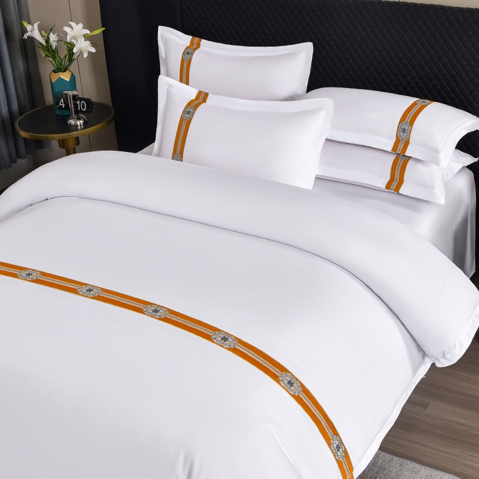 91家纺网 家纺一手货源 找家纺 中乾酒店布草工厂店 2025新款120克加密织带款酒店磨毛四件套 柿柿如意