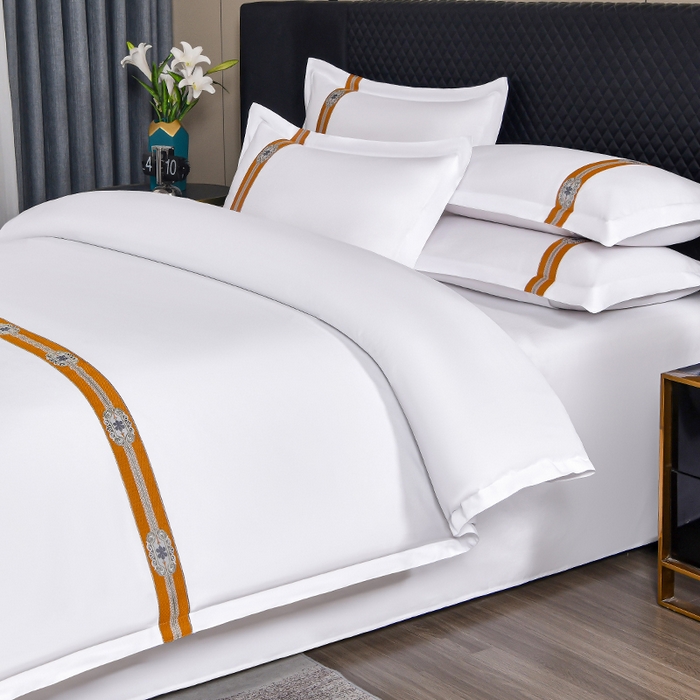 91家纺网 家纺一手货源 找家纺 中乾酒店布草工厂店 2025新款120克加密织带款酒店磨毛四件套 柿柿如意