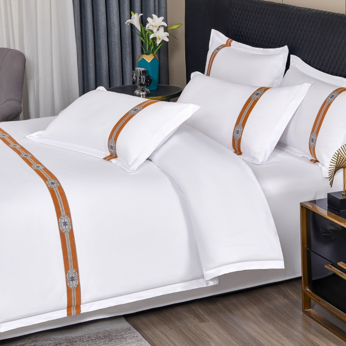 91家纺网 家纺一手货源 找家纺 中乾酒店布草工厂店 2025新款120克加密织带款酒店磨毛四件套 柿柿如意