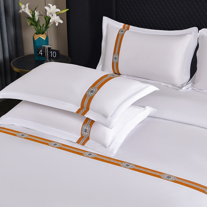 91家纺网 家纺一手货源 找家纺 中乾酒店布草工厂店 2025新款120克加密织带款酒店磨毛四件套 柿柿如意