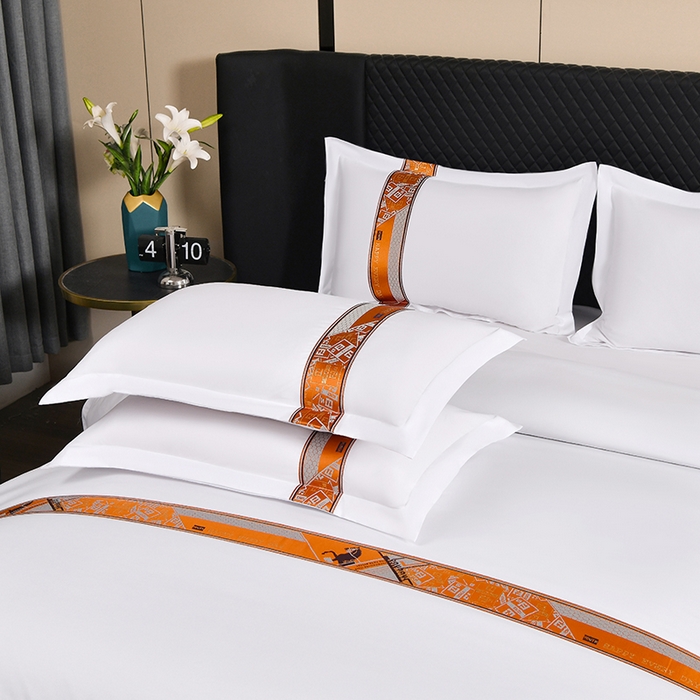 91家纺网 家纺一手货源 找家纺 中乾酒店布草工厂店 2025新款120克加密织带款酒店磨毛四件套 爱马仕