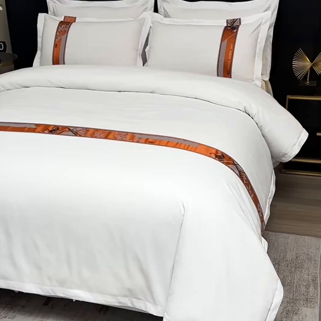 91家纺网 家纺一手货源 找家纺 中乾酒店布草工厂店 2025新款120克加密织带款酒店磨毛四件套 爱马仕