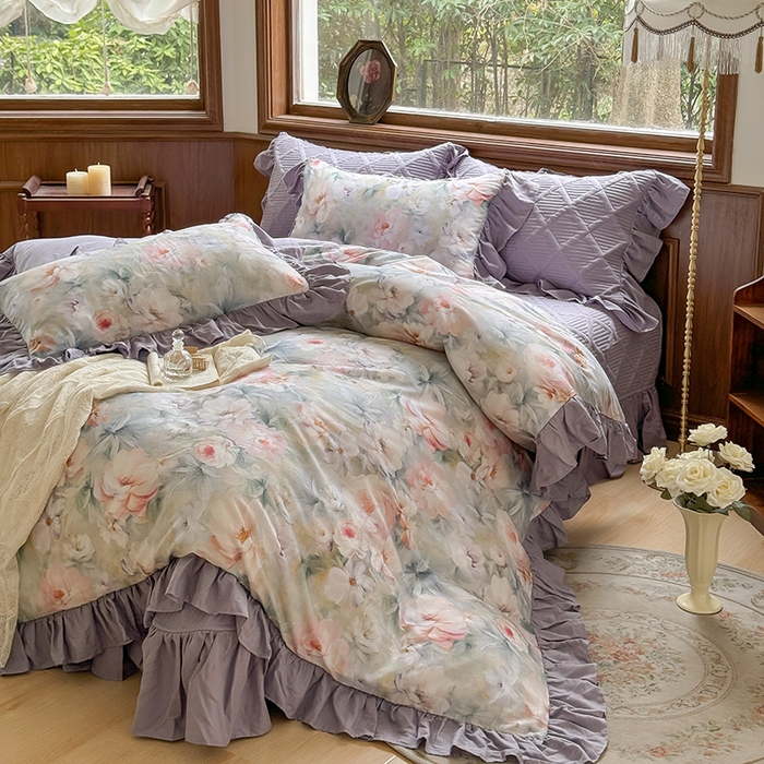 91家纺网 家纺一手货源 找家纺 （总）胜权家纺 2025新款全棉纯棉数码印花双层纱床盖四件套