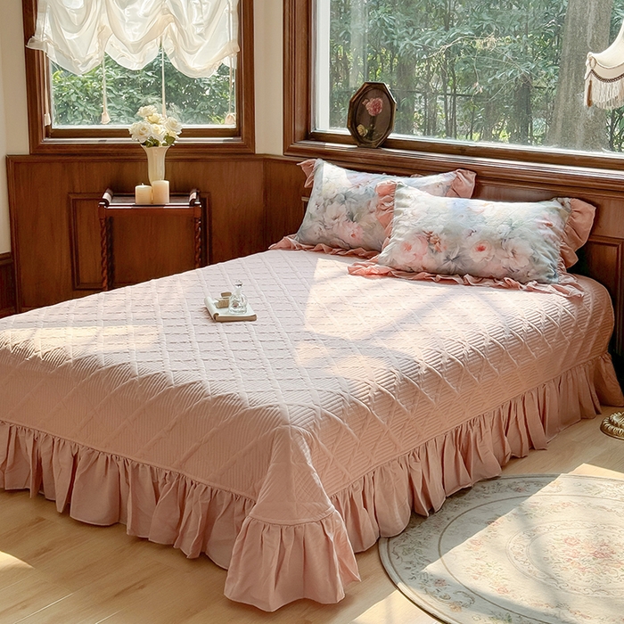 91家纺网 家纺一手货源 找家纺 胜权家纺 2025新款全棉纯棉数码印花双层纱床盖四件套 梵花粉梦