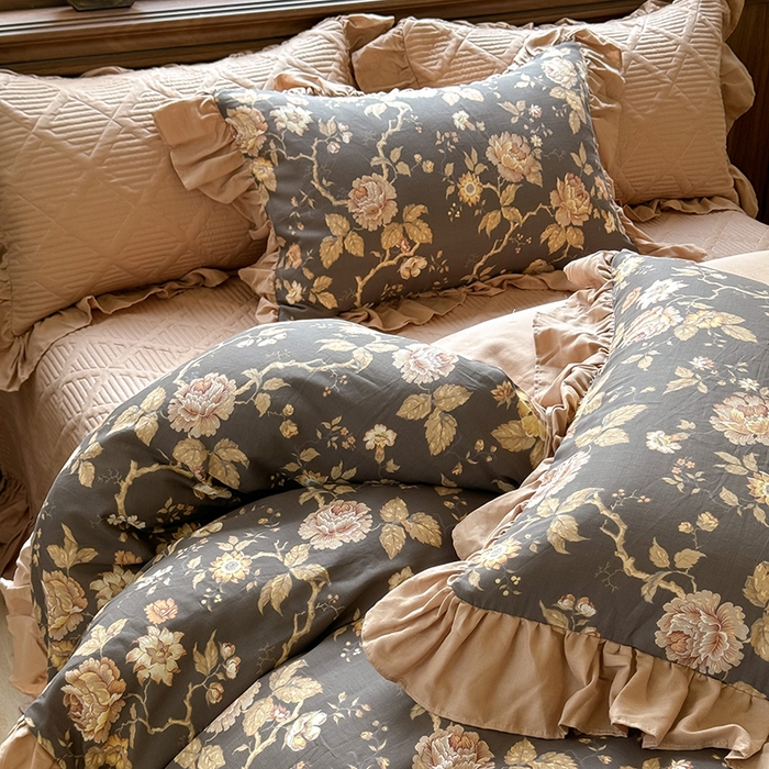 91家纺网 家纺一手货源 找家纺 胜权家纺 2025新款全棉纯棉数码印花双层纱床盖四件套 香榭丽舍