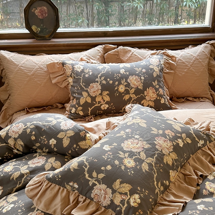 91家纺网 家纺一手货源 找家纺 胜权家纺 2025新款全棉纯棉数码印花双层纱床盖四件套 香榭丽舍