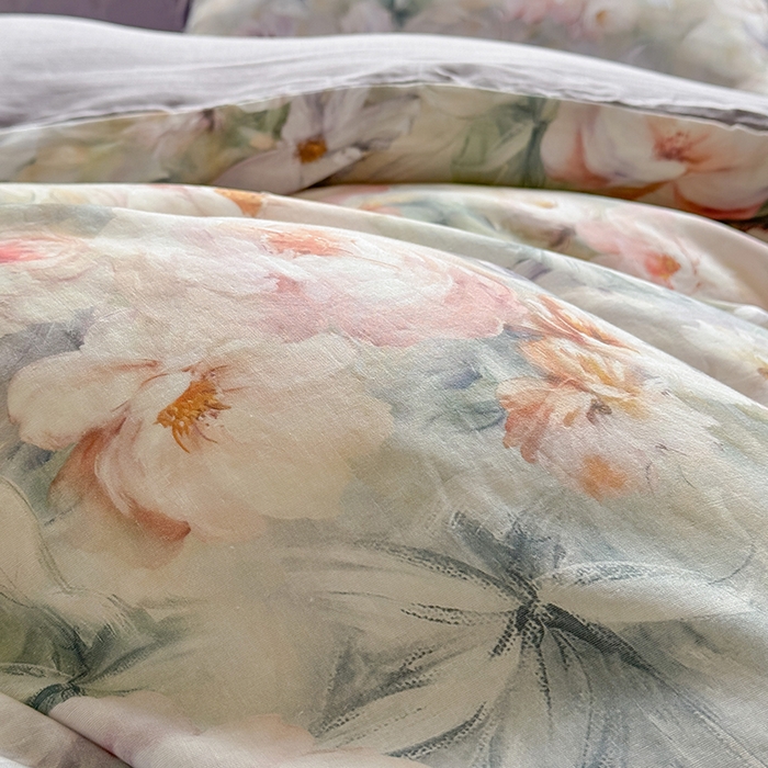 91家纺网 家纺一手货源 找家纺 胜权家纺 2025新款全棉纯棉数码印花双层纱床盖四件套 梵花紫梦