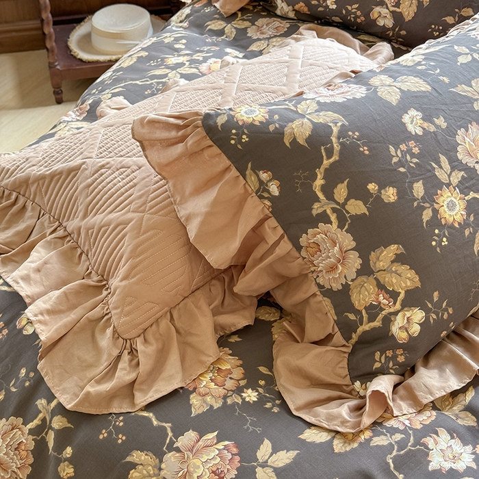 91家纺网 家纺一手货源 找家纺 胜权家纺 2025新款全棉纯棉数码印花双层纱床盖四件套 香榭丽舍