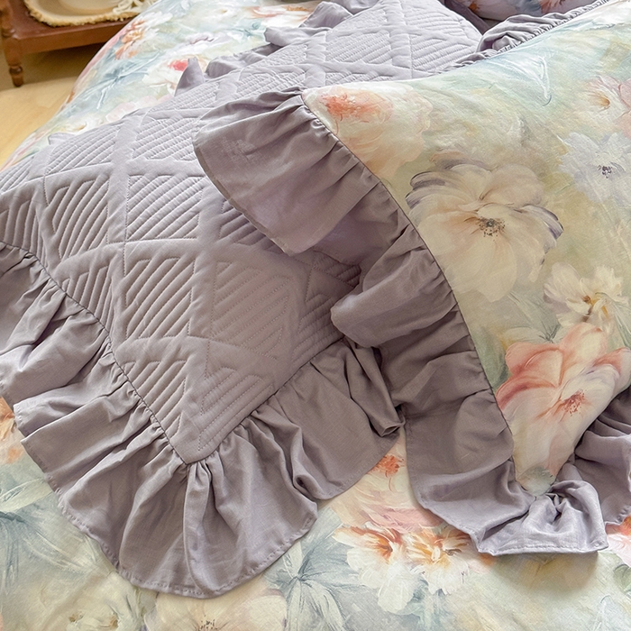 91家纺网 家纺一手货源 找家纺 胜权家纺 2025新款全棉纯棉数码印花双层纱床盖四件套 梵花紫梦