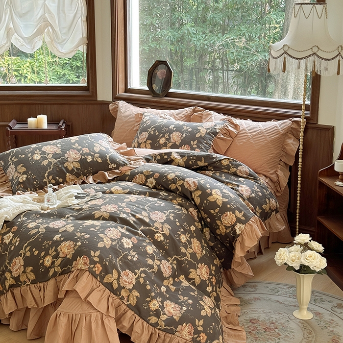 胜权家纺 2025新款全棉纯棉数码印花双层纱床盖四件套 香榭丽舍