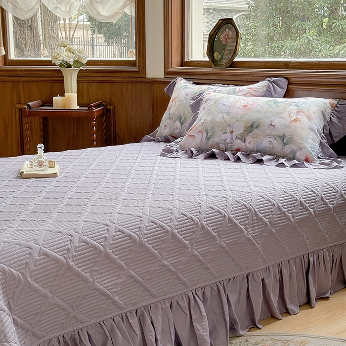 91家纺网 家纺一手货源 找家纺 胜权家纺 2025新款全棉纯棉数码印花双层纱床盖四件套 梵花紫梦