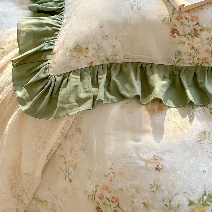 91家纺网 家纺一手货源 找家纺 胜权家纺 2025新款全棉纯棉数码印花双层纱床盖四件套 秘境花园