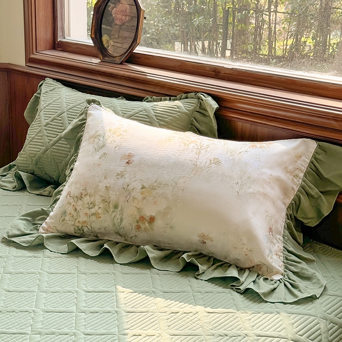 91家纺网 家纺一手货源 找家纺 胜权家纺 2025新款全棉纯棉数码印花双层纱床盖四件套 秘境花园