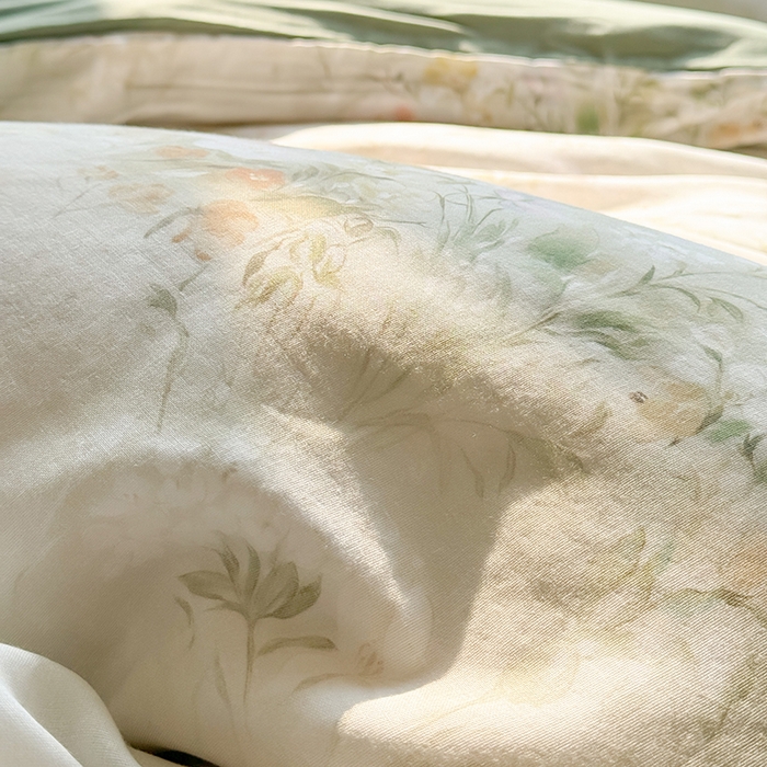 91家纺网 家纺一手货源 找家纺 胜权家纺 2025新款全棉纯棉数码印花双层纱床盖四件套 秘境花园