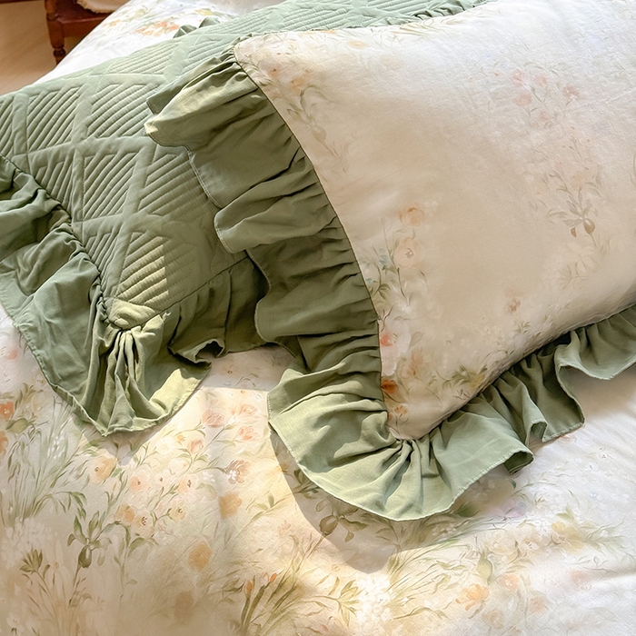 91家纺网 家纺一手货源 找家纺 胜权家纺 2025新款全棉纯棉数码印花双层纱床盖四件套 秘境花园