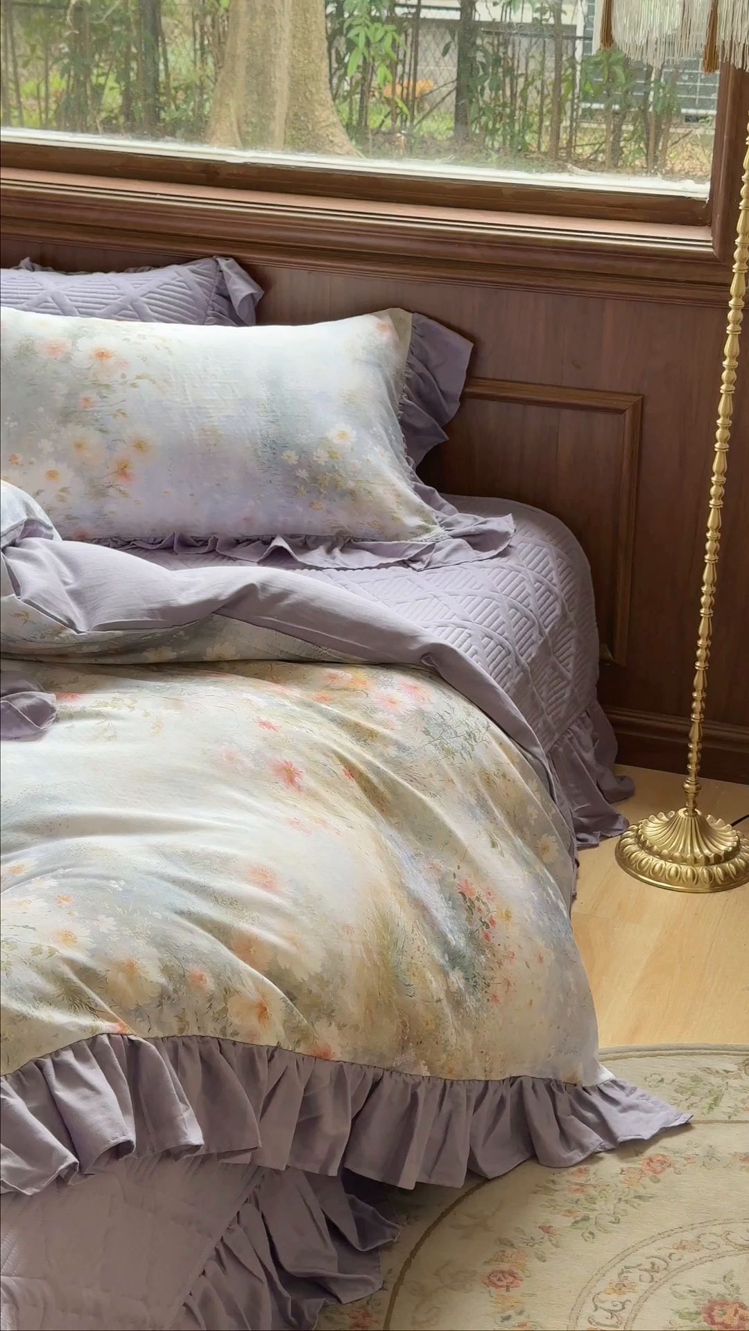 91家纺网 家纺一手货源 找家纺 胜权家纺 2025新款全棉纯棉数码印花双层纱床盖四件套 普罗旺斯