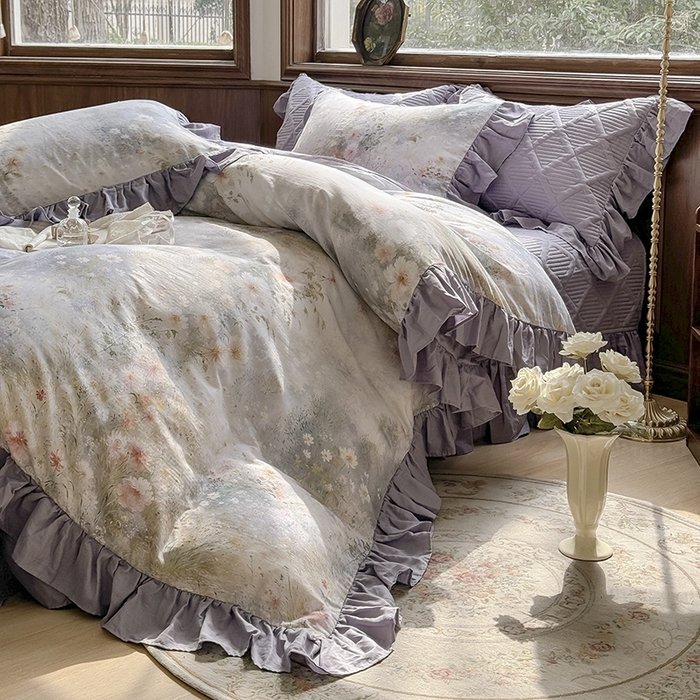 91家纺网 家纺一手货源 找家纺 （总）胜权家纺 2025新款全棉纯棉数码印花双层纱床盖四件套