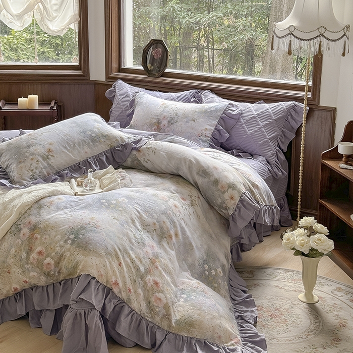 （总）胜权家纺 2025新款全棉纯棉数码印花双层纱床盖四件套