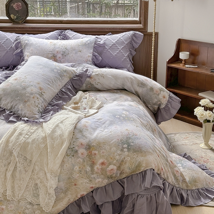 91家纺网 家纺一手货源 找家纺 （总）胜权家纺 2025新款全棉纯棉数码印花双层纱床盖四件套