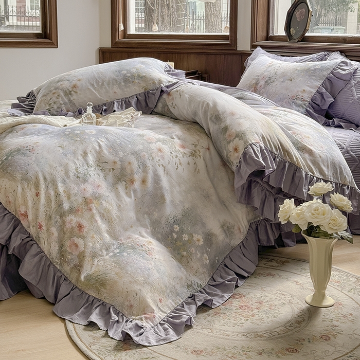 91家纺网 家纺一手货源 找家纺 （总）胜权家纺 2025新款全棉纯棉数码印花双层纱床盖四件套