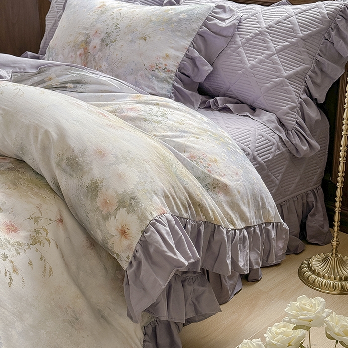 91家纺网 家纺一手货源 找家纺 胜权家纺 2025新款全棉纯棉数码印花双层纱床盖单品 普罗旺斯