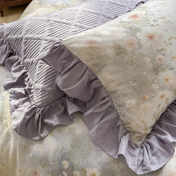 91家纺网 家纺一手货源 找家纺 胜权家纺 2025新款全棉纯棉数码印花双层纱床盖单品 普罗旺斯