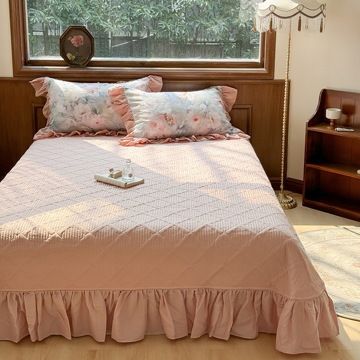 91家纺网 家纺一手货源 找家纺 胜权家纺 2025新款全棉纯棉数码印花双层纱床盖单品 梵花粉梦